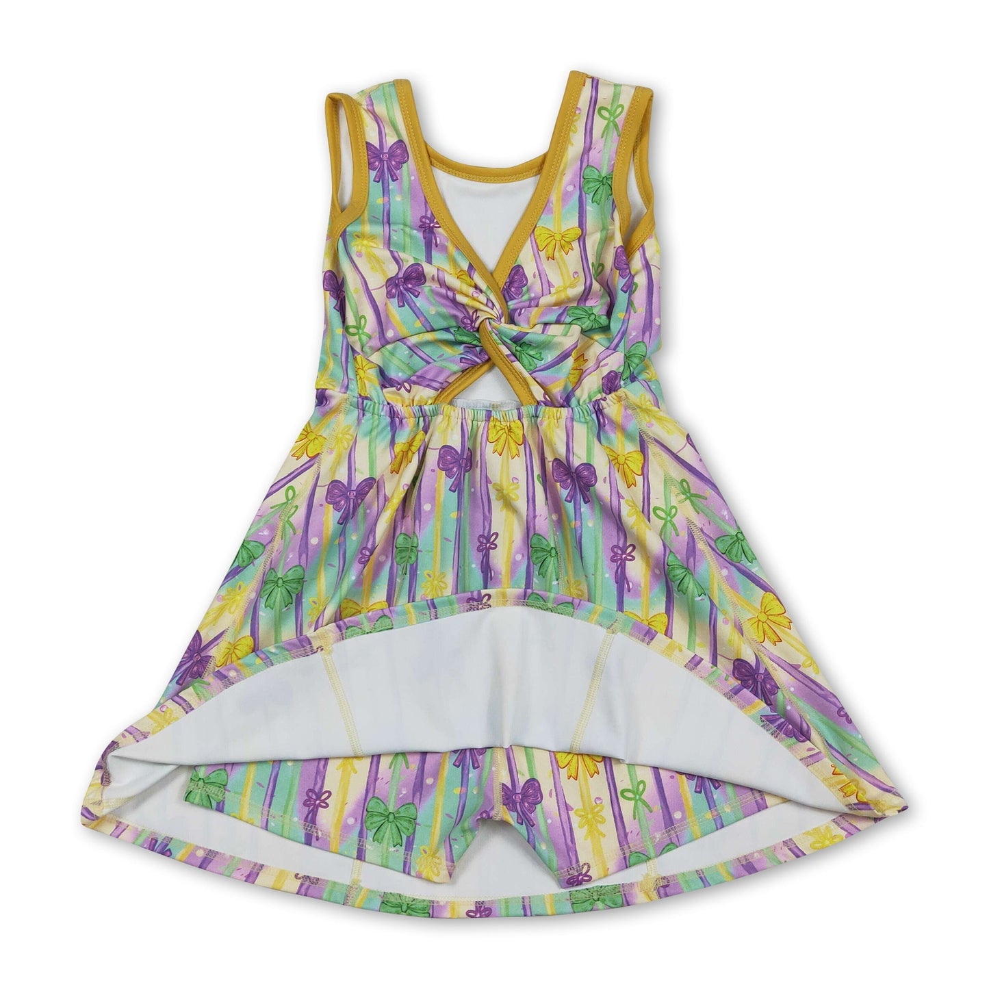 Gelb-grün-lila Schleife Kinder Mädchen Mardi Gras Sportkleid