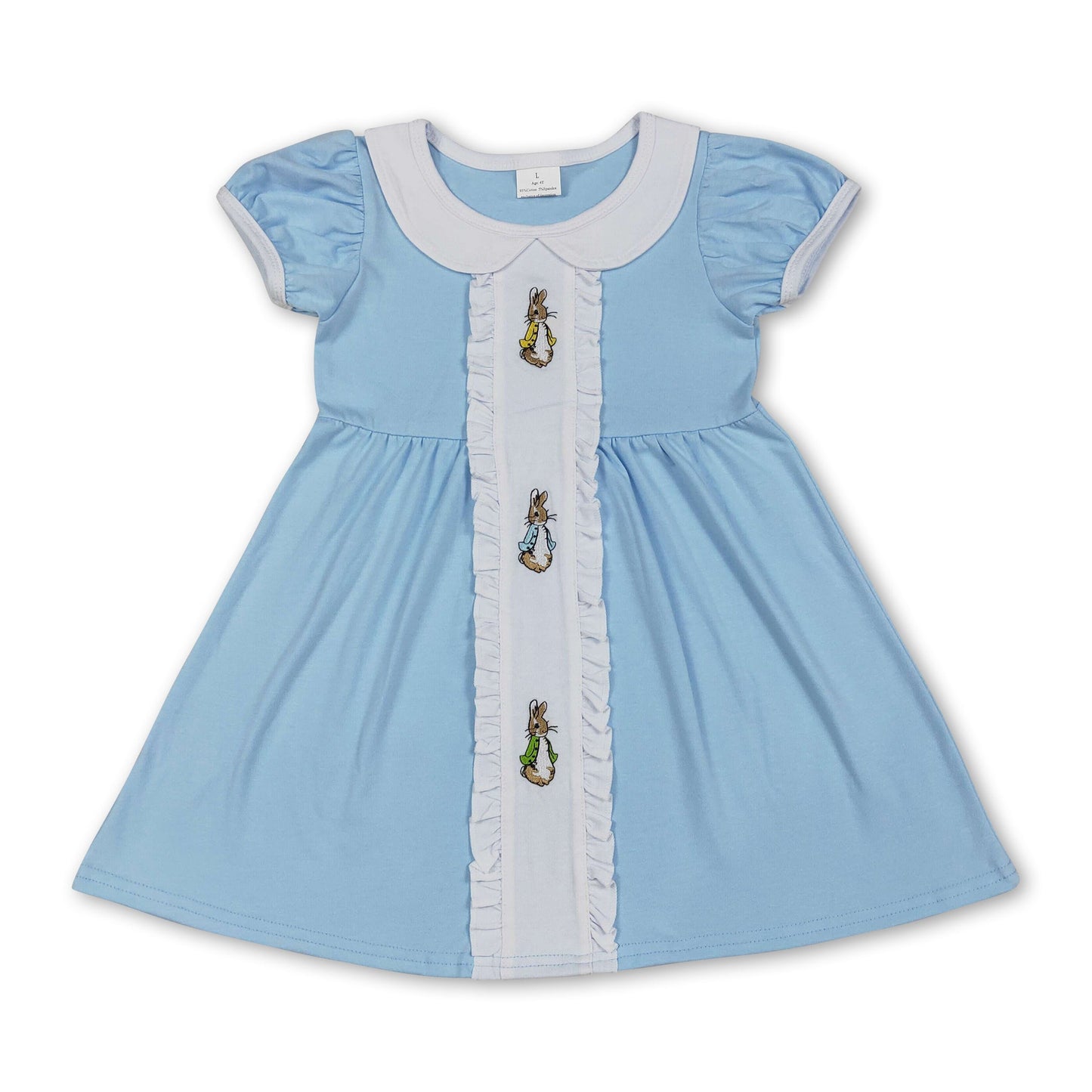 Hellblau kurzärmliges Hasenstickerei-Kleid für Jungen zu Ostern