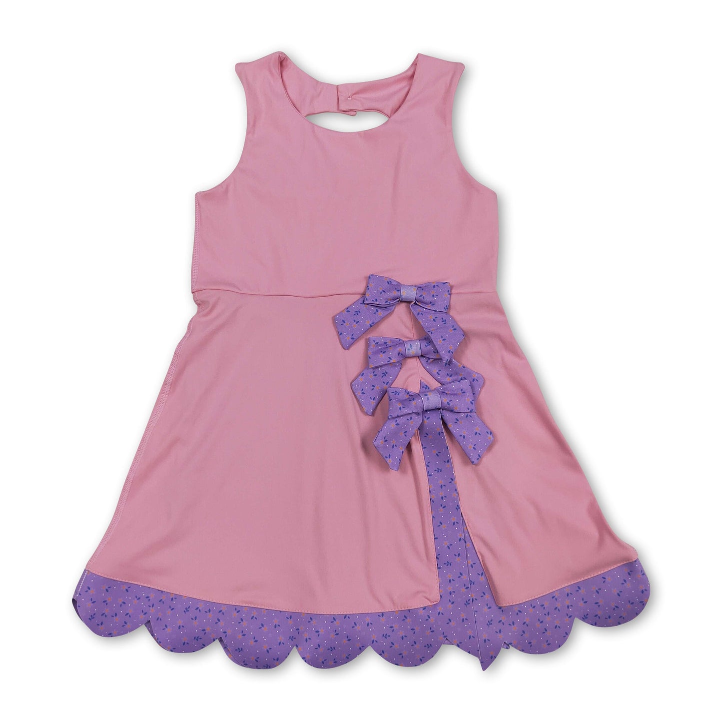 Ärmelloses Blumenmuster-Kleid mit Schleife für Mädchen, pink, Sommer, sportlich