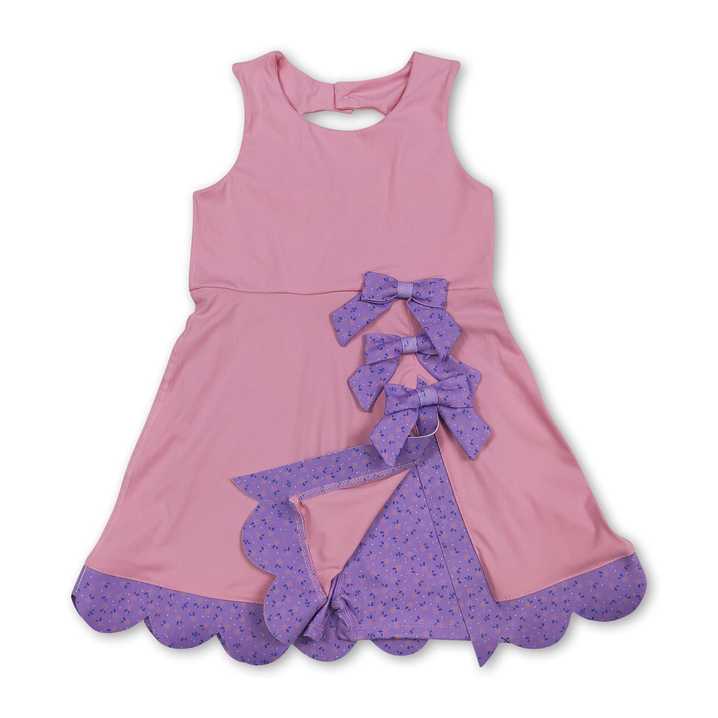 Ärmelloses Blumenmuster-Kleid mit Schleife für Mädchen, pink, Sommer, sportlich