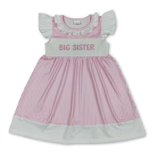 Flutter sleeves big sister smocked stripe girls dresses