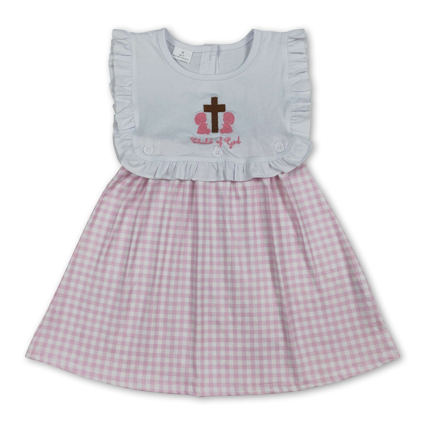 Kinderkleider für Ostern in Rosa und Karomuster mit Kreuz-Motiv „Child of God“
