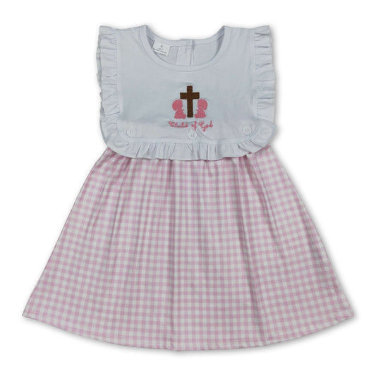 Child of god cross pink plaid girls Easter dresses