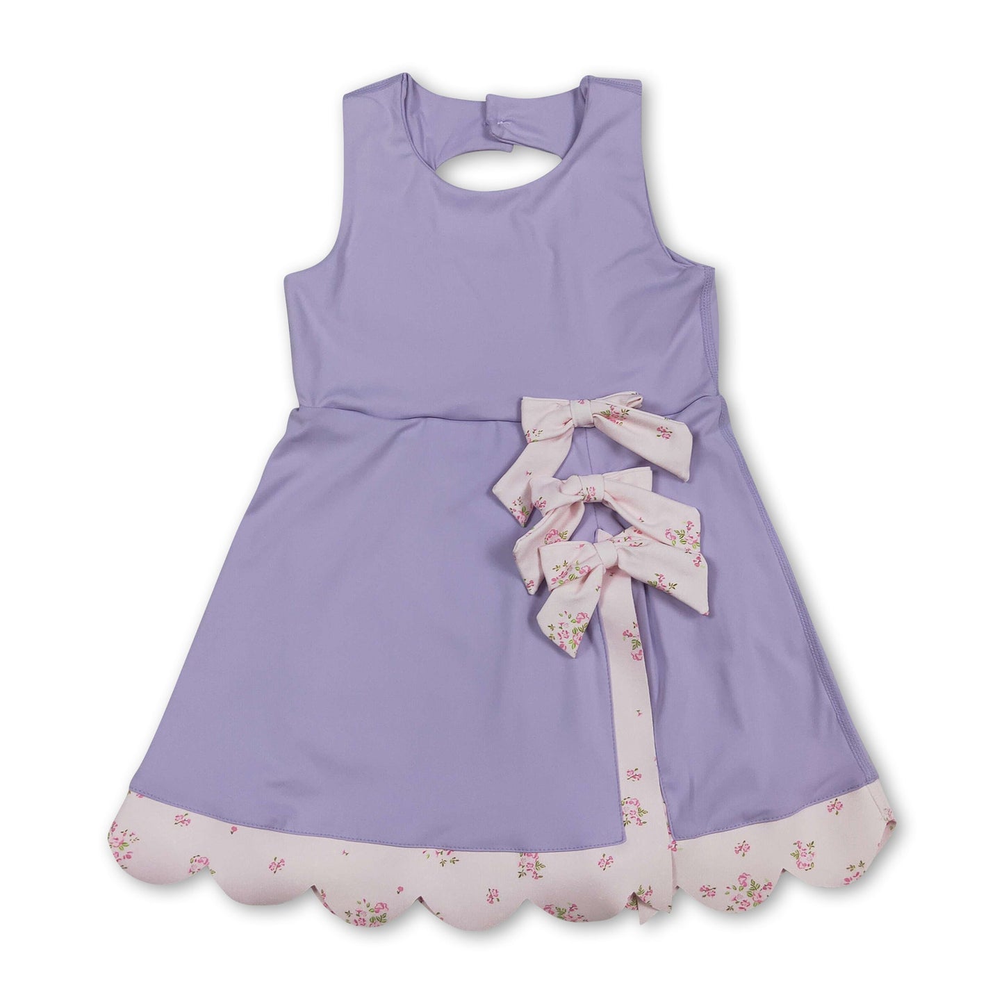 Ärmelloses Sportkleid für Mädchen mit Schleife und Muschelsaum in Lavendel