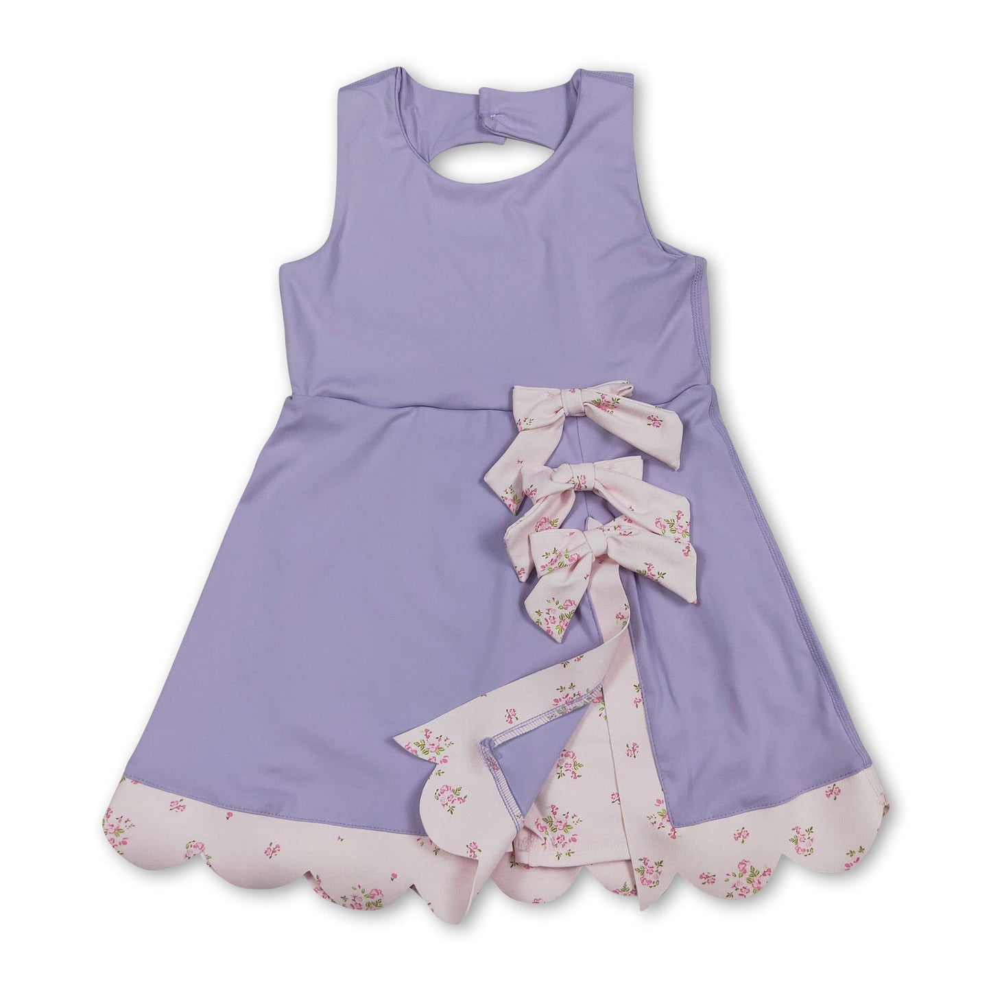 Ärmelloses Sportkleid für Mädchen mit Schleife und Muschelsaum in Lavendel