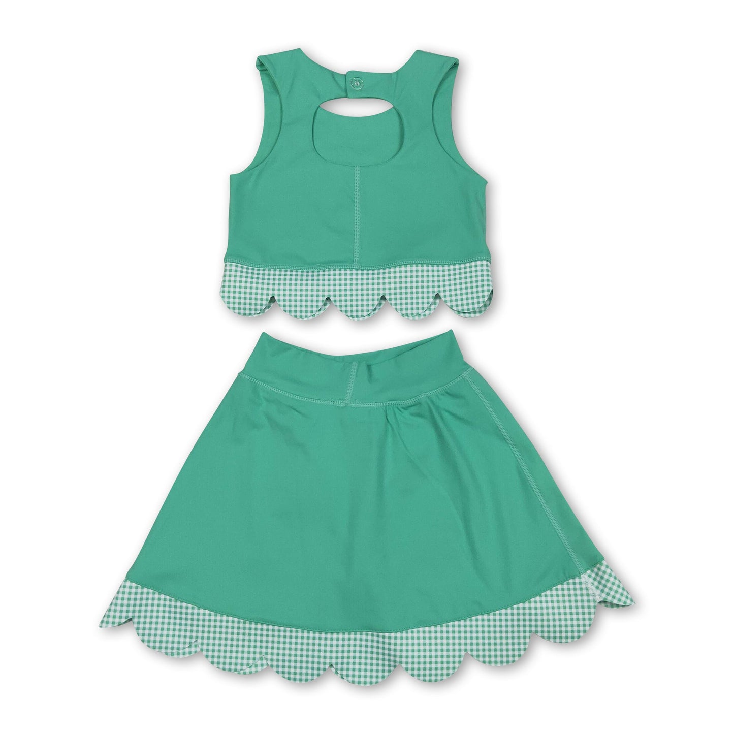 Ärmelloses grünes Crop Top karierter Rock mit Schleife Active Set für kleine Mädchen
