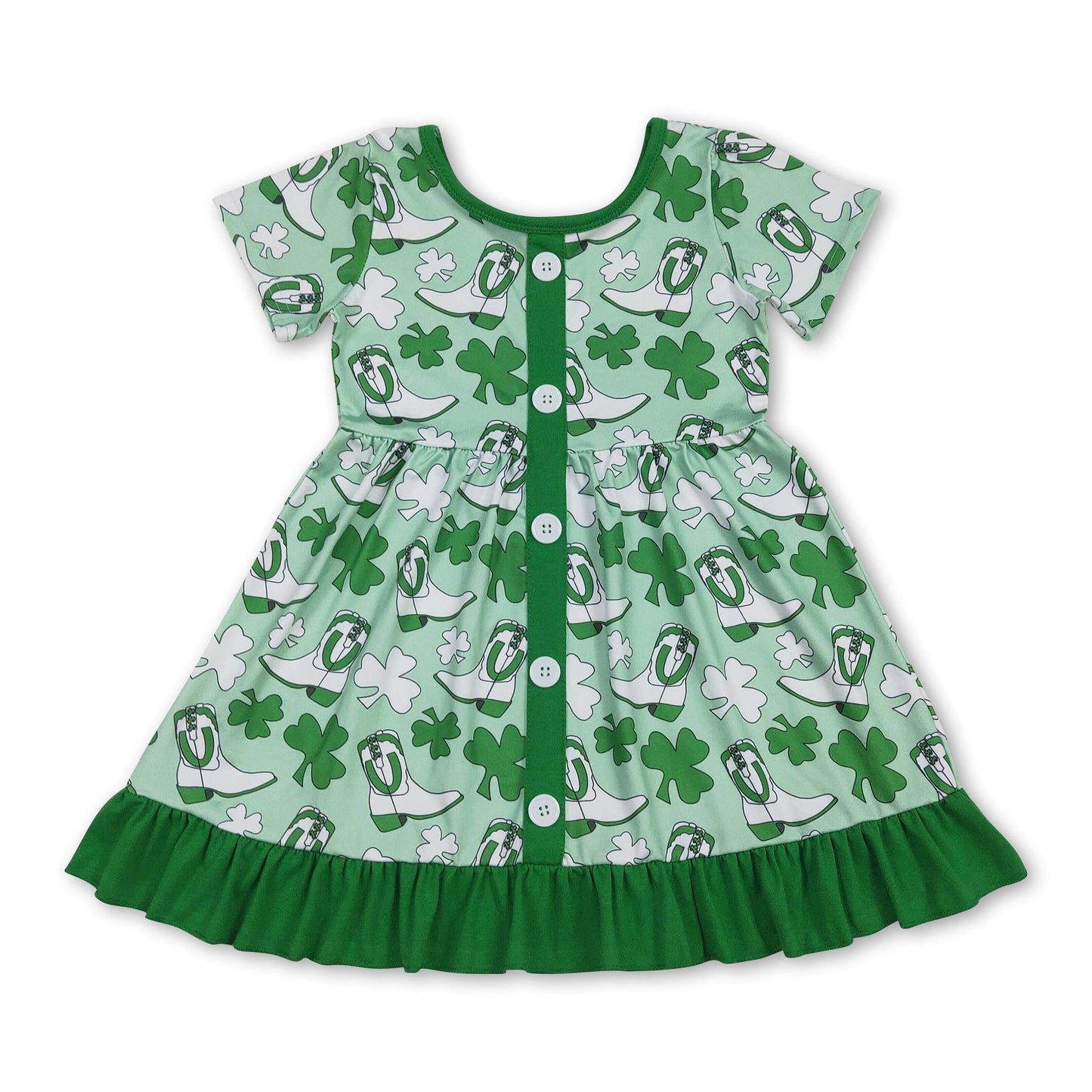 Kurzärmeliges Kleeblattstiefel-Western-Mädchen St. Patrick's Kleid