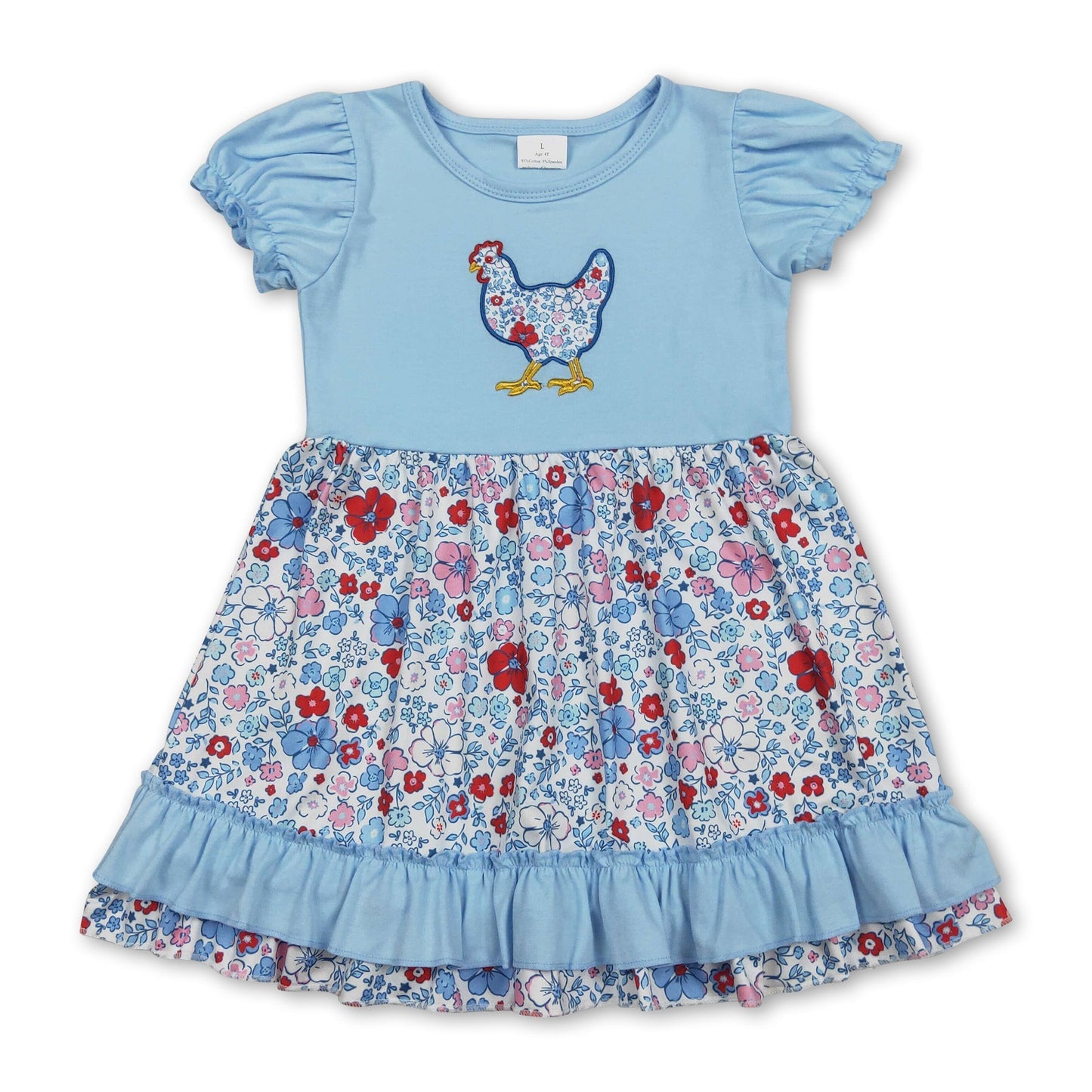 Kurzärmeliges geblümtes Hühnchen-Rüschenkleid für Mädchen