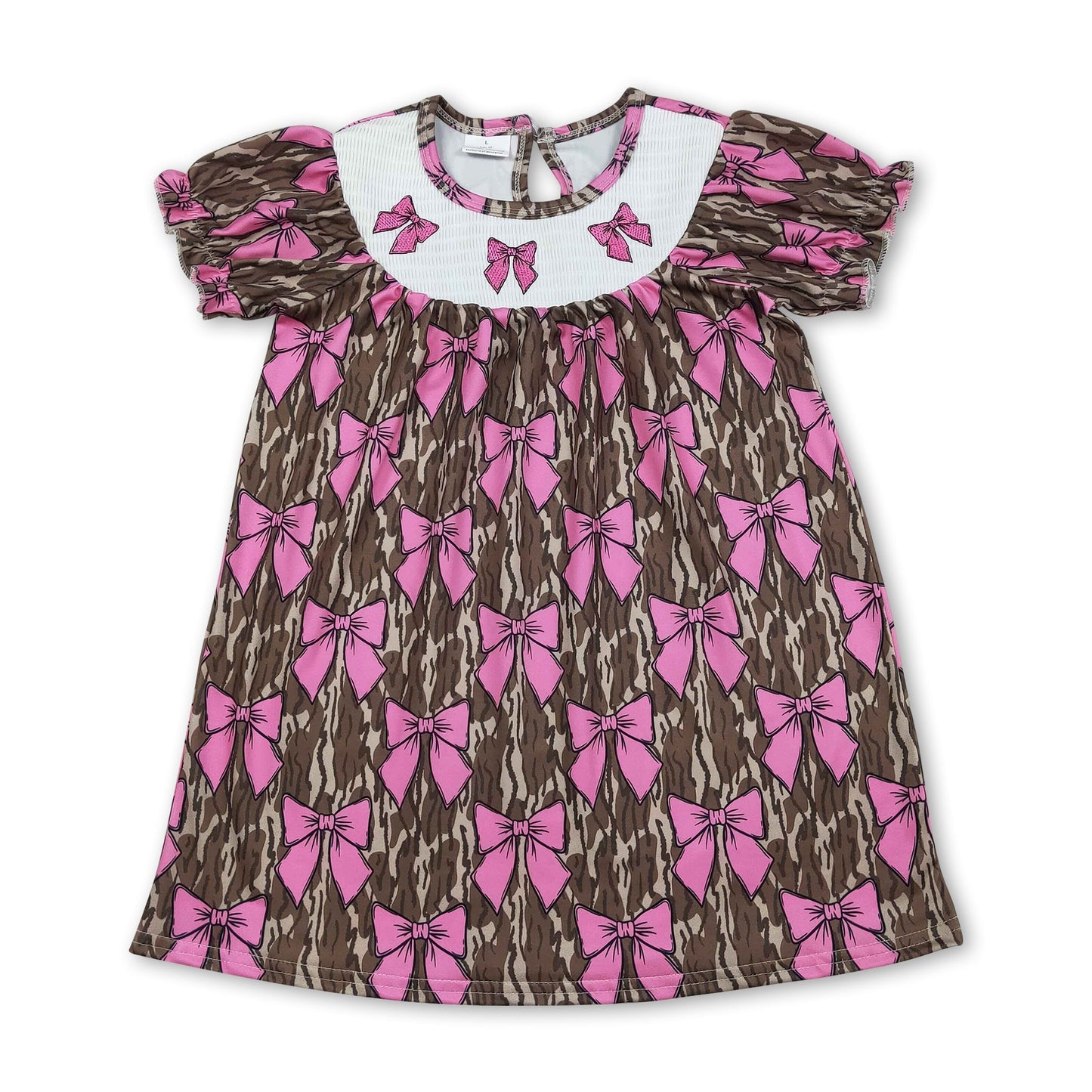 Kurzarm-Kleider für Baby-Mädchen mit Schleife und Smock-Muster in Camouflage