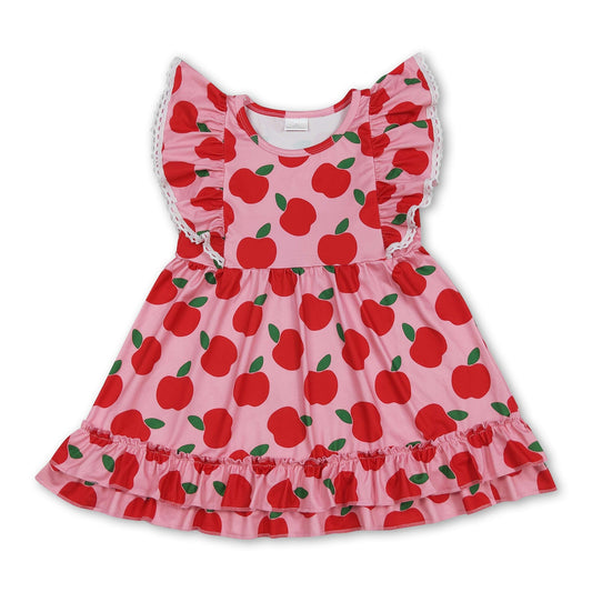 Flutter sleeves apple ruffle kids girls back to school dress