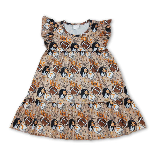 Flutter sleeves football dog T ruffle girls team dresses