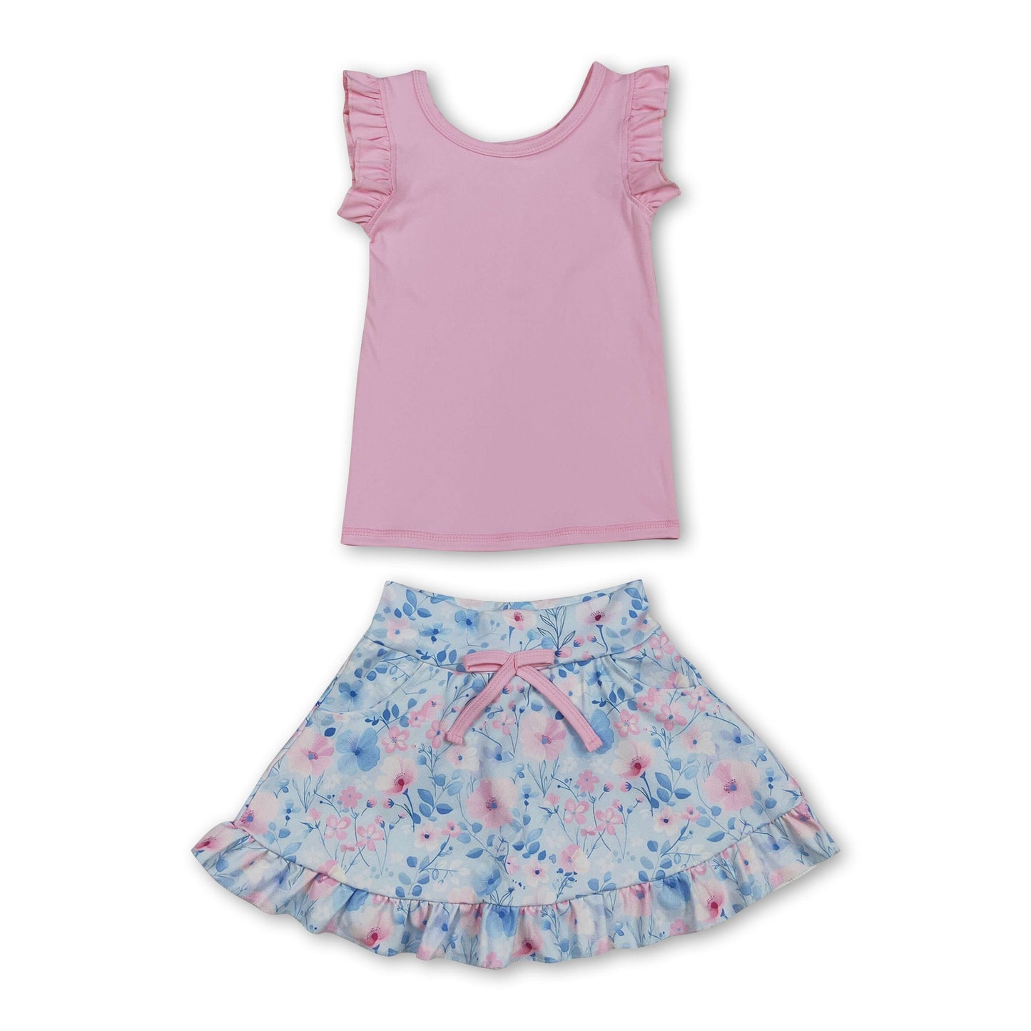 Ärmelloses pinkes Top, geblümter Rock, sportliches Set für Mädchen