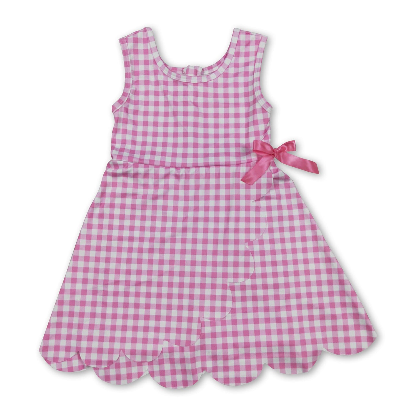 Ärmelloses rosa kariertes Sportkleid für kleine Mädchen mit Wellenkante
