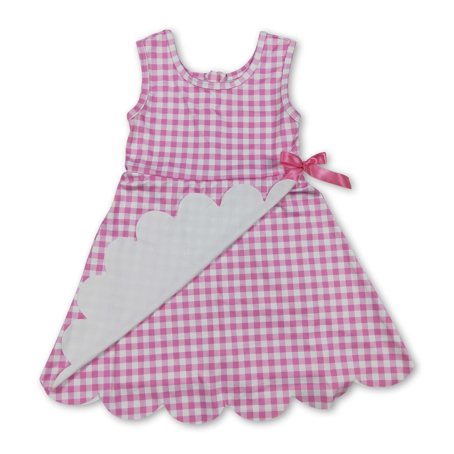 Ärmelloses rosa kariertes Sportkleid für kleine Mädchen mit Wellenkante