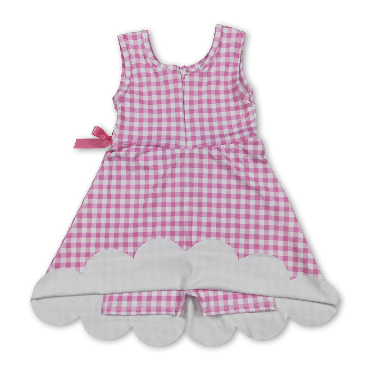 Ärmelloses rosa kariertes Sportkleid für kleine Mädchen mit Wellenkante