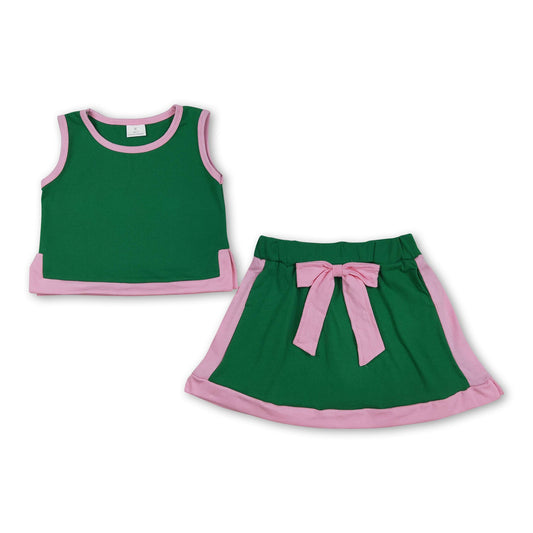 Grünes ärmelloses Baumwoll-Top, Skorts, Kinder-Mädchen-Outfits