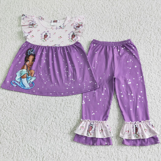 Cute princess flutter sleeve shirt purple ruffle pants girls boutique clothing set