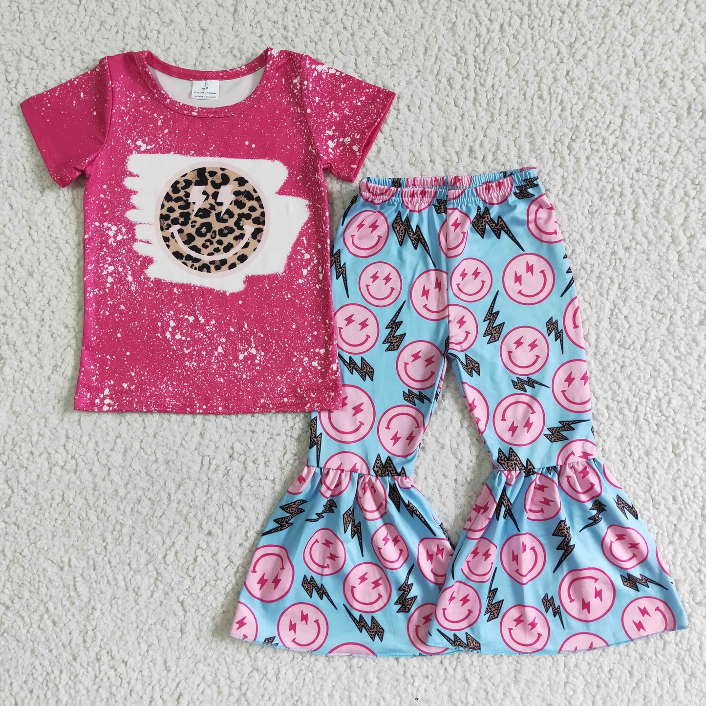 Lächeln gebleichtes Hemd Glockenhose Mädchen Boutique Set