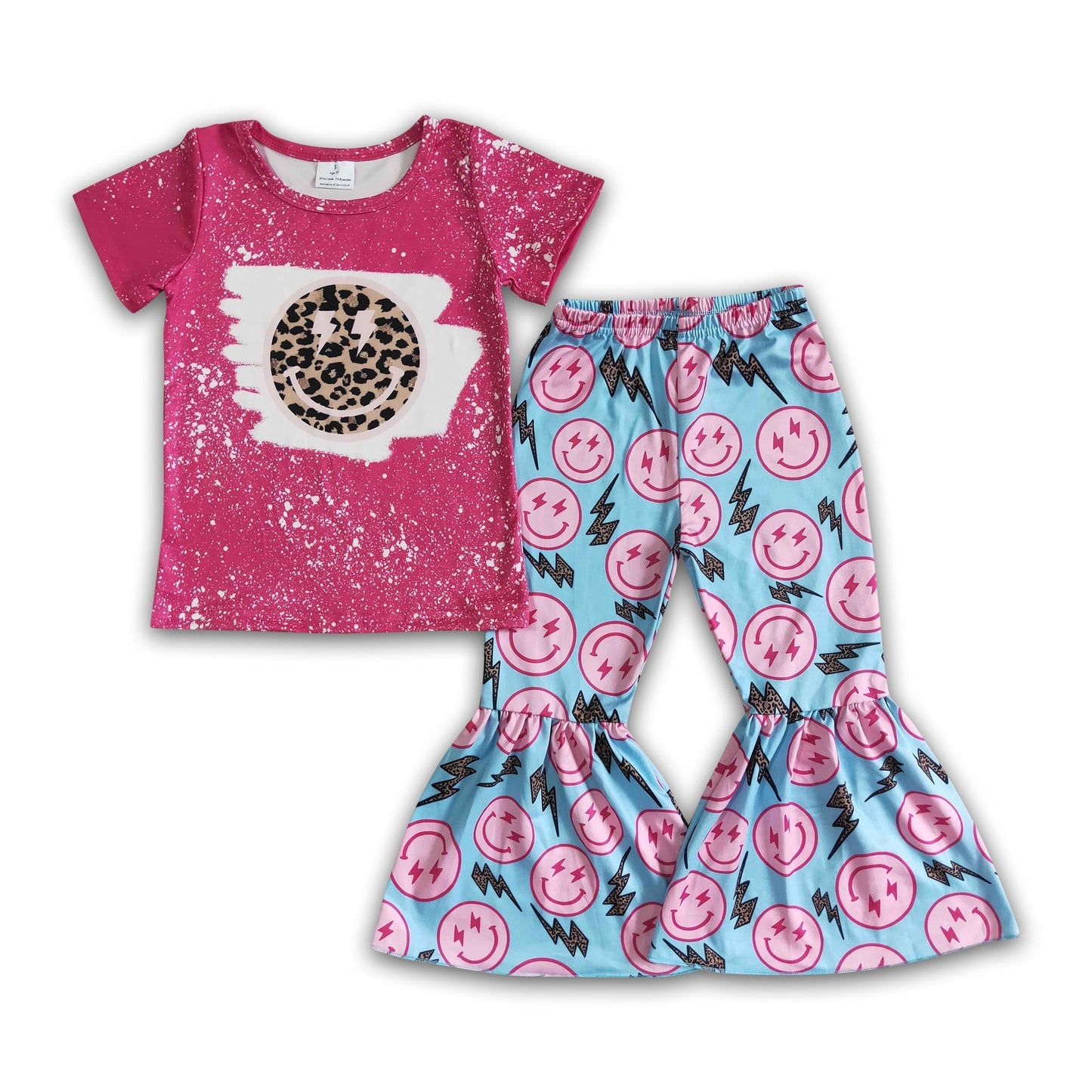 Lächeln gebleichtes Hemd Glockenhose Mädchen Boutique Set