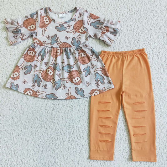 Hochlandkuh Kaktus Tunika Löcher Leggings Mädchenkleidung