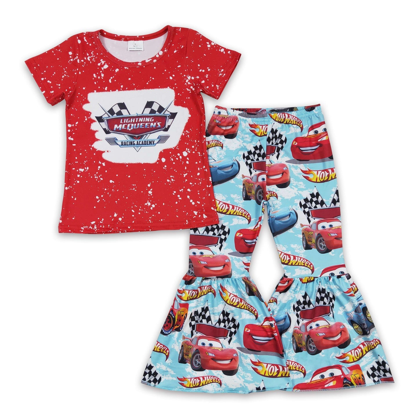 Rotes Auto gebleichtes Hemd Schlaghosen Mädchen Kleidung Set