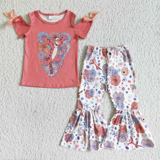 Tiger-Shirt, geblümte Hose, süße Outfits für Mädchen