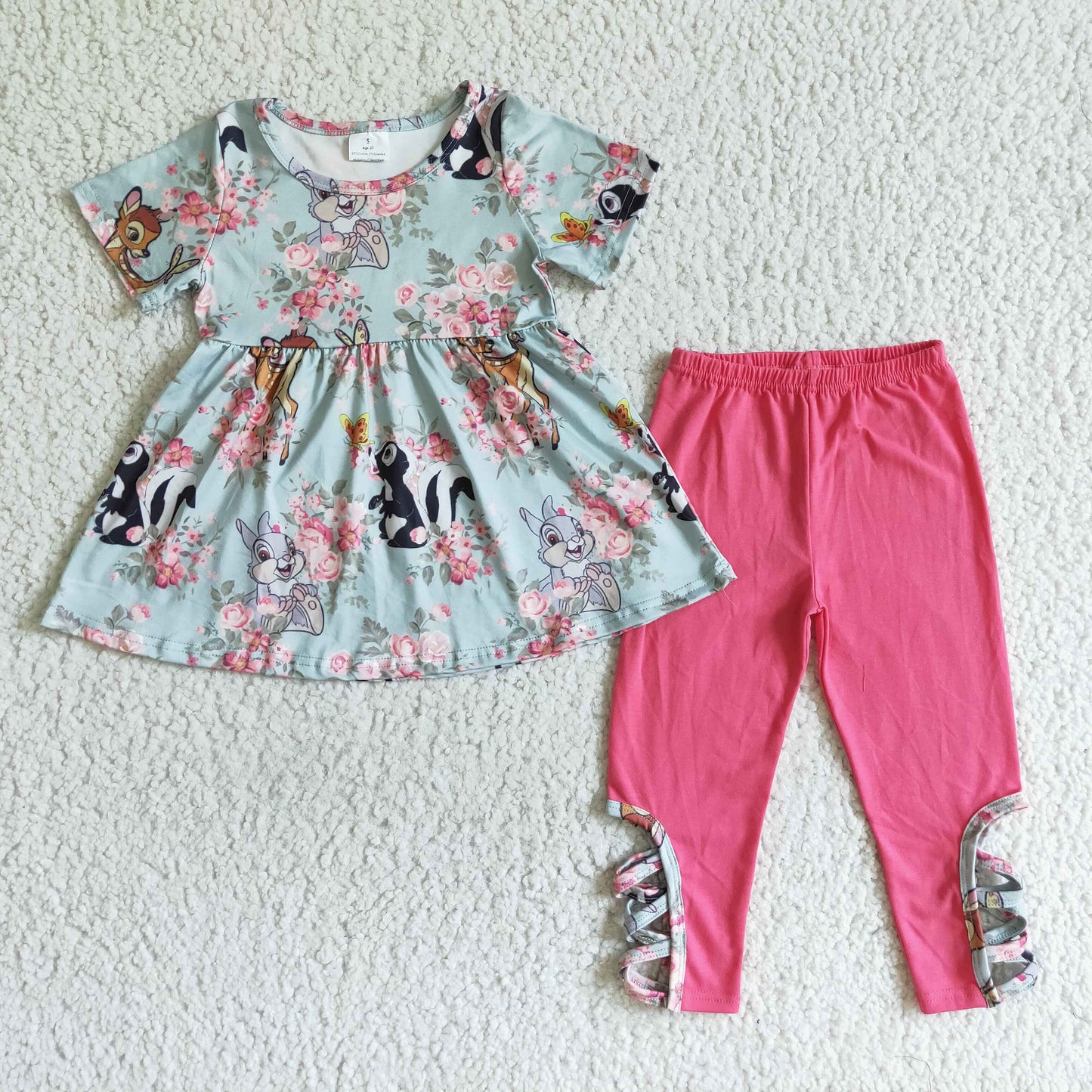 Reh Tunika Blumenmuster pinke Leggings Mädchen Kleidung Set