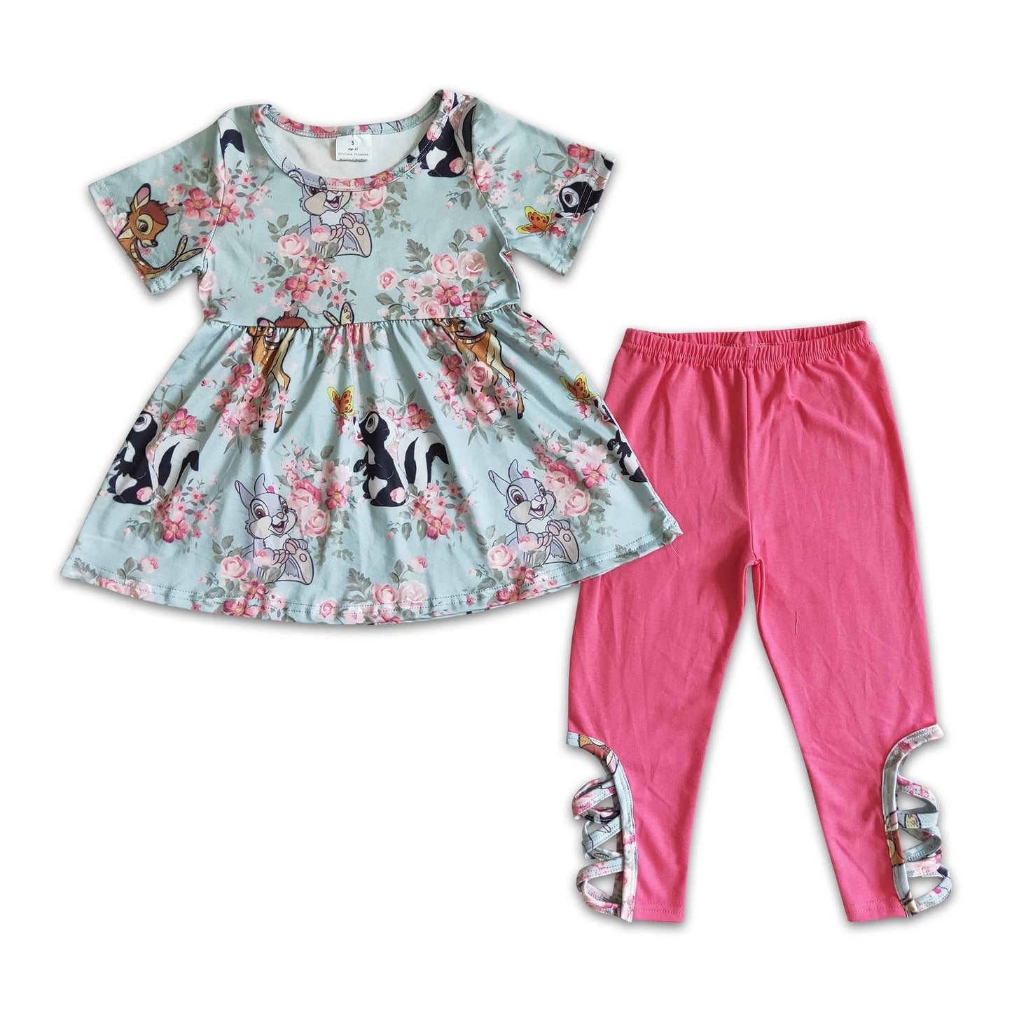Reh Tunika Blumenmuster pinke Leggings Mädchen Kleidung Set