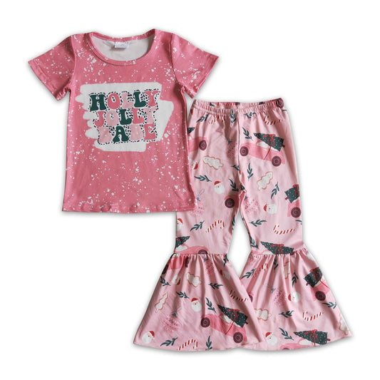 Holly Jolly Babyrosa Hemd Schlaghose Mädchen Weihnachtsset