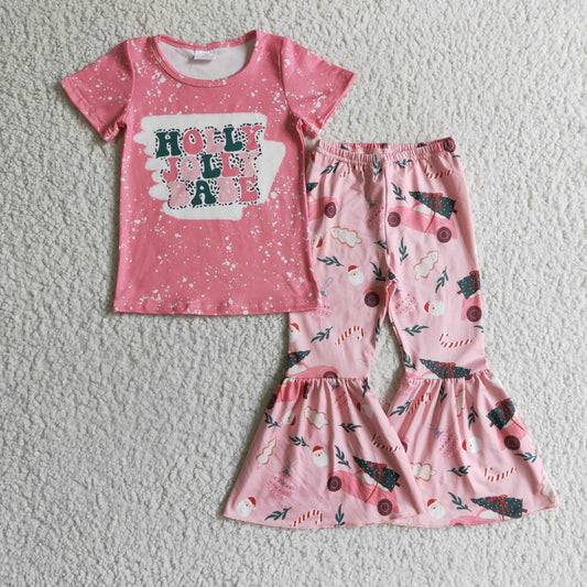 Holly Jolly Babyrosa Hemd Schlaghose Mädchen Weihnachtsset
