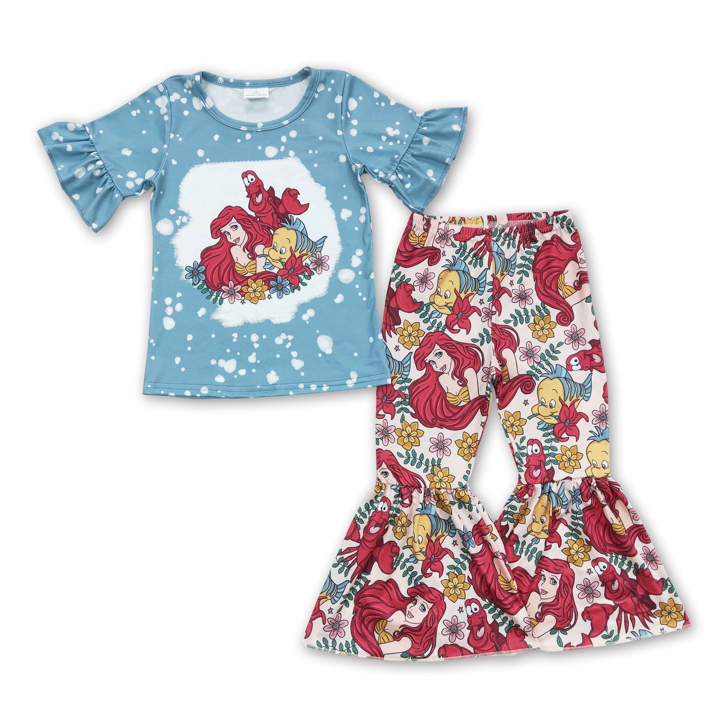 Gebleichte Kurzarm-Hosen Fisch Blumen Prinzessinnen-Mädchen-Outfits