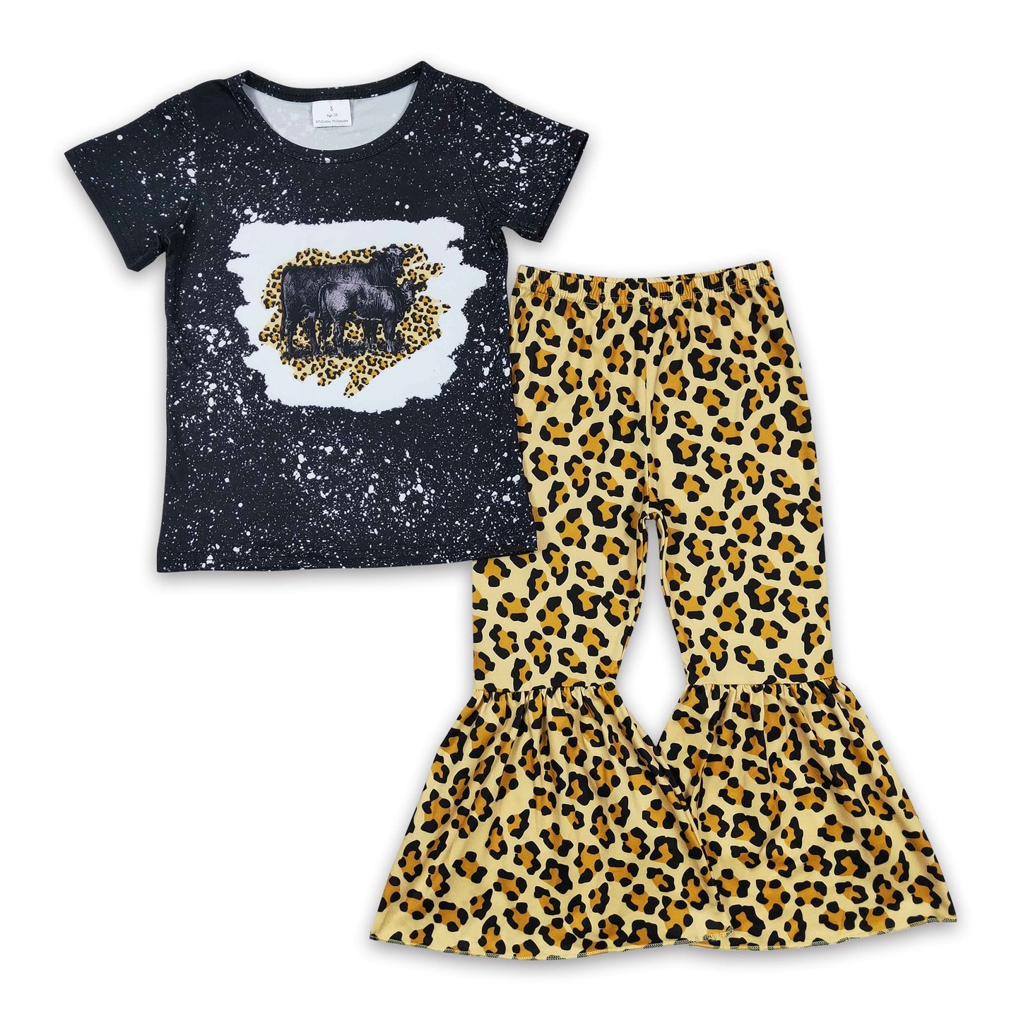 Schwarz-weiße Kuh gebleichtes Hemd Leopardenhose Baby-Mädchen-Kleidung