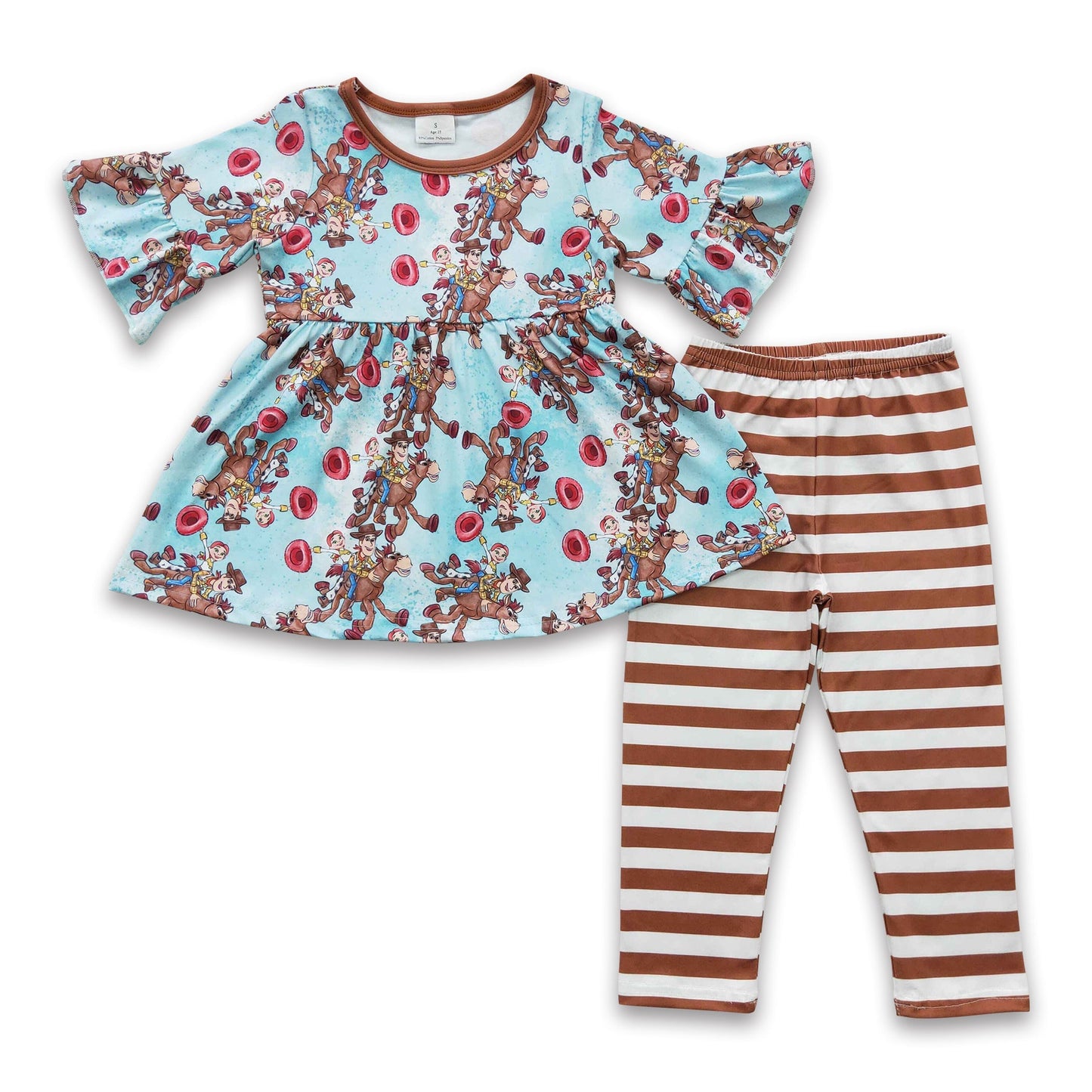 Kurzarm-Spielzeugtunika-Streifen-Leggings-Mädchenbekleidungsset