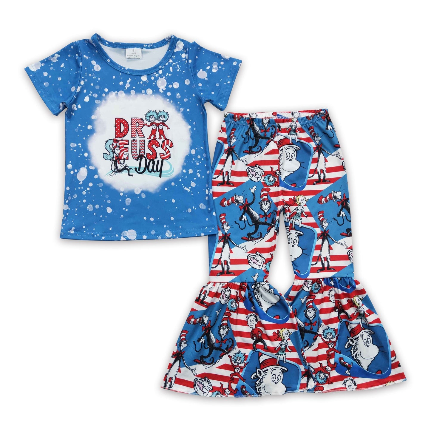 Blaue Katze Shirt Schlaghose Mädchen Kinder Kleidung