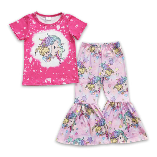 Einhorn gebleichtes Shirt Schlaghose Mädchen-Outfits