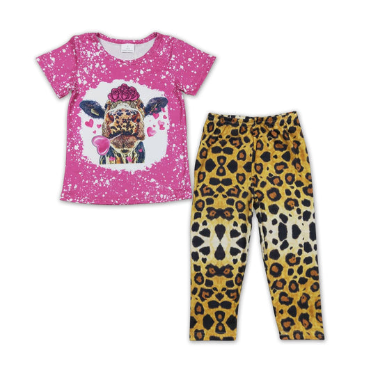 Herz Kuh Blume Shirt braun Leopard Leggings Mädchen Valentinstags Outfits