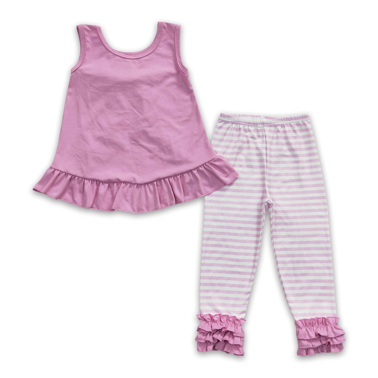 Rosa Schleife rückenfreies Oberteil gestreifte Leggings Mädchen Frühlingskleidung