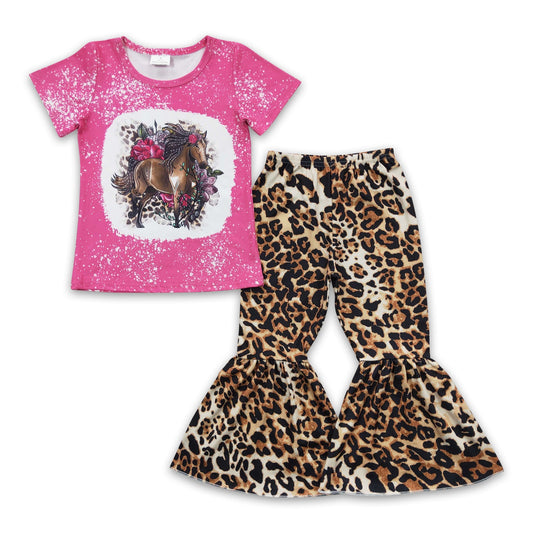 Pferde-Blumenhemd, Leopardenhose, Mädchen-Bekleidungsset