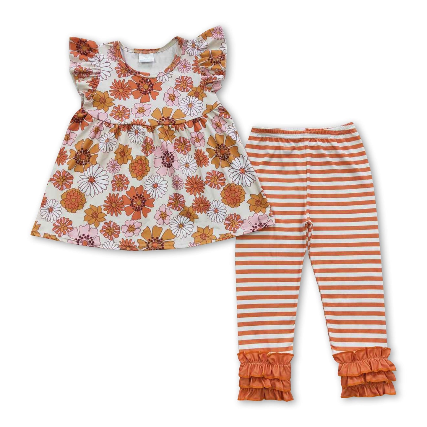 Oberteil mit floralen Rüschenärmeln Leggings Mädchen Herbstkleidung