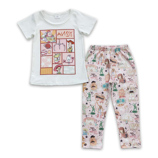 Weiße Print-Top Leggings Spielzeug Kinder Mädchen Outfits
