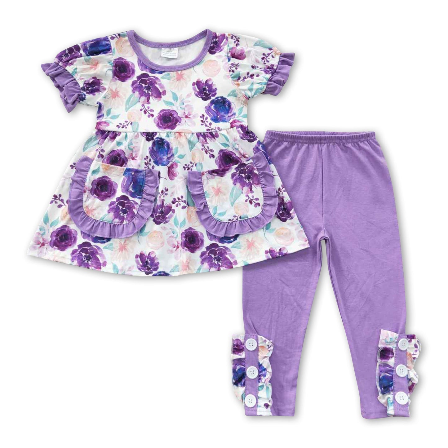 Lila florales Tunika-Leggings-Mädchenset