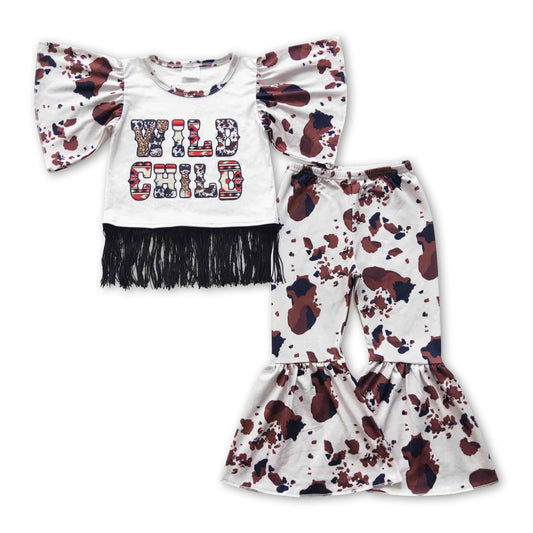 Wild Child Quasten Kuhfell-Print Kinder Mädchen Outfits