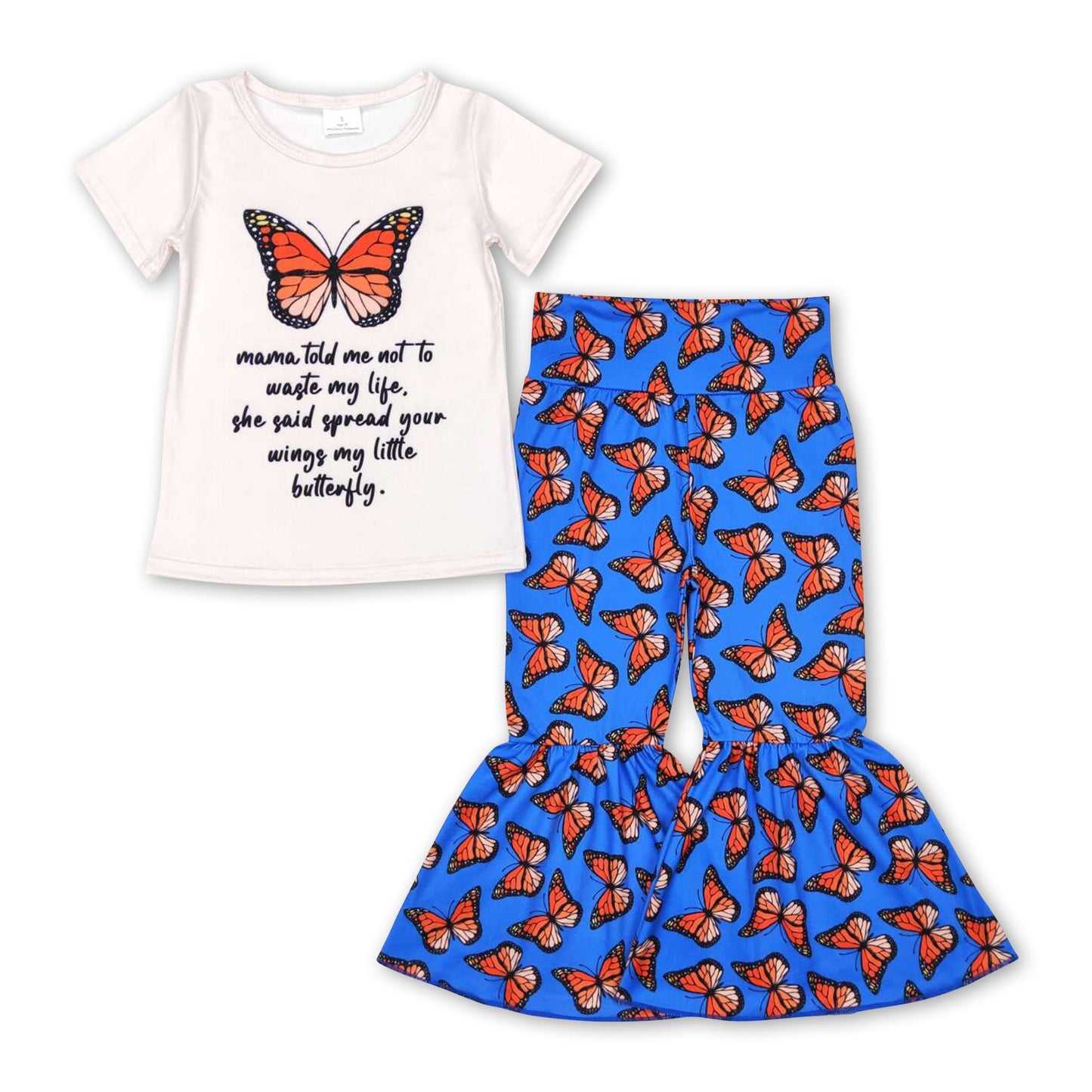 Kurzarm Schmetterlings-Oberteil Hose Kinder Mädchen Kleider Set