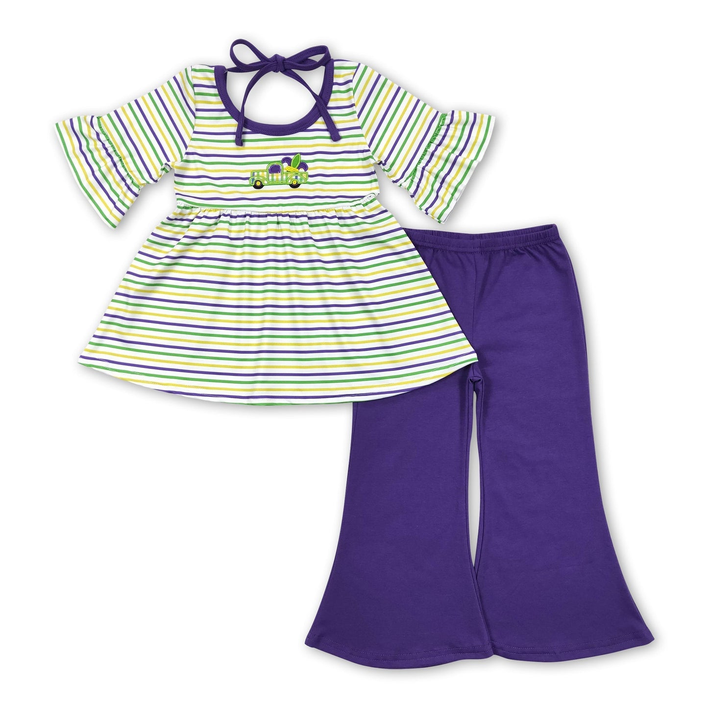 Gestreiftes LKW-Tunika lila Hose Mädchen Mardi Gras Outfits