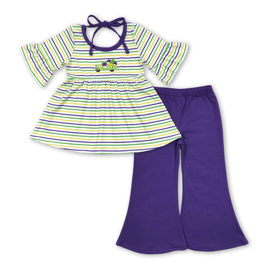 Gestreiftes LKW-Tunika lila Hose Mädchen Mardi Gras Outfits