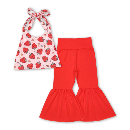 Erdbeerherz Neckholder-Top Schlaghosen Mädchen-Outfits