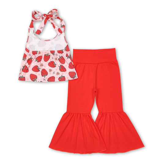 Erdbeerherz Neckholder-Top Schlaghosen Mädchen-Outfits