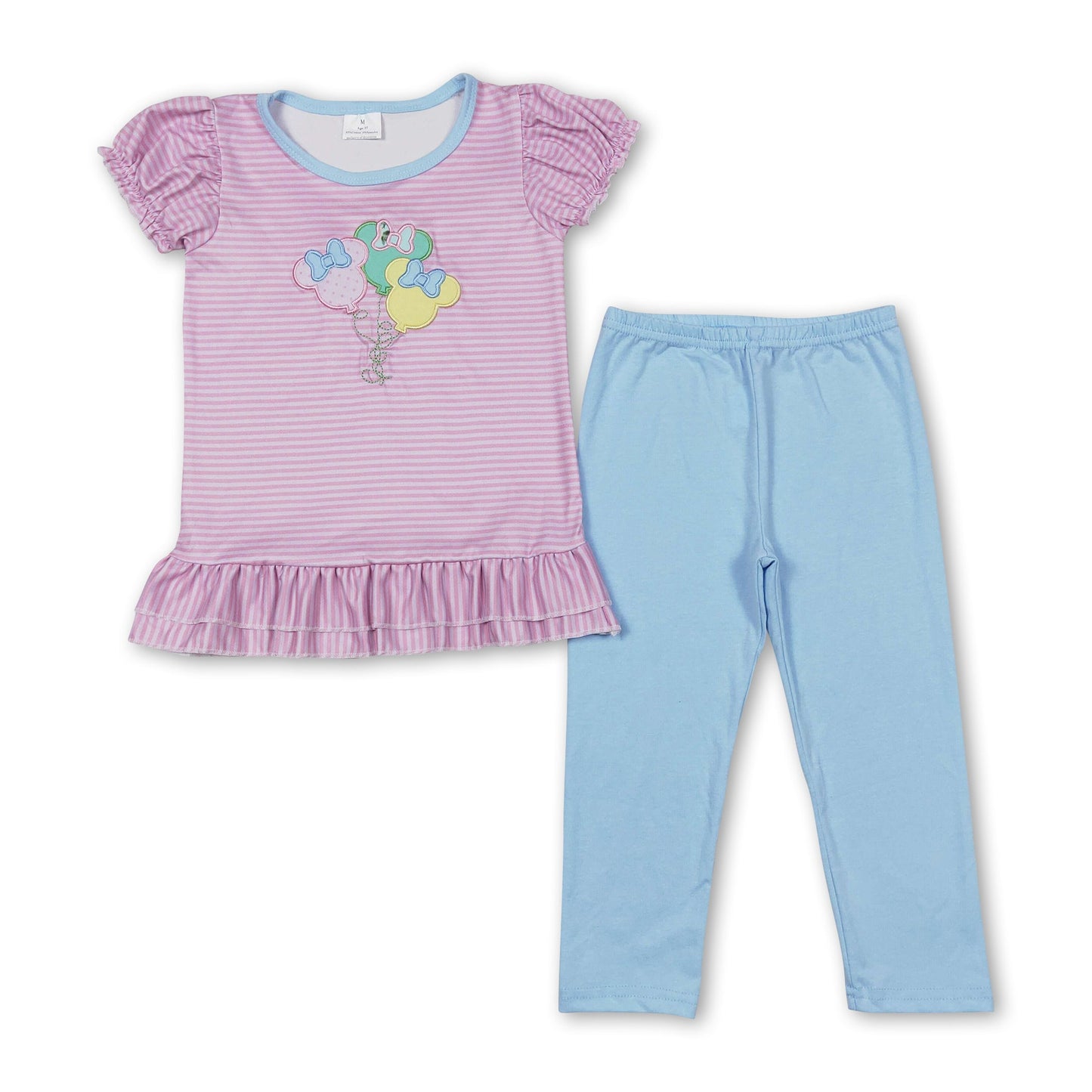 Rosa gestreiftes Maus-Ballon-Top Leggings Mädchen-Bekleidungsset