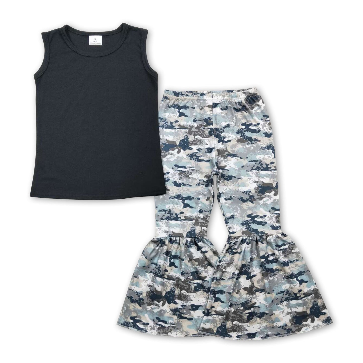 Ärmelloses schwarzes Top Camo-Hose Mädchen Kleidung Set