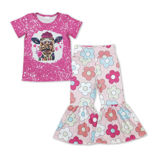 Herz Kuh gebleichtes Oberteil Blumenhose Mädchen Valentinsset